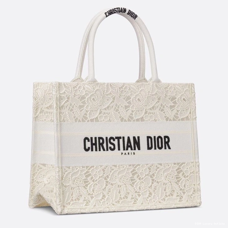 Cheap White Motif D-Lace Book Canvas Macrame Tote Dior 0814 Luxury